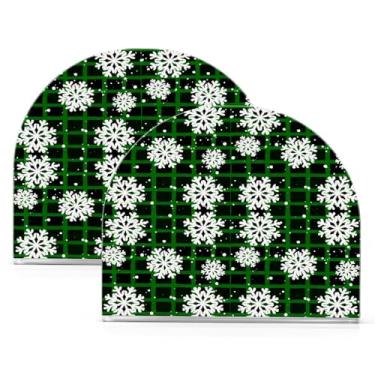 Imagem de Qilmy Porta-guardanapos de acrílico verde flocos de neve de Natal, suporte de lenços de mesa independente transparente, dispensador de papel de coquetel para cozinha, jantar, restaurante, bar