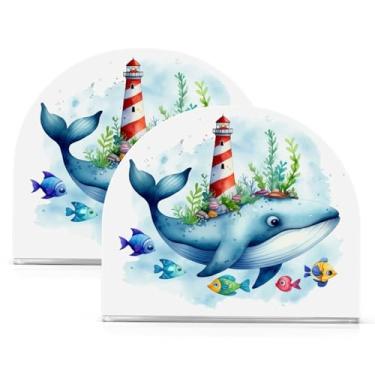 Imagem de Qilmy Porta-guardanapos de acrílico Blue Whale, suporte de lenços de mesa independente, dispensador de papel de coquetel para cozinha, jantar, restaurante, bar, decoração, 2 unidades