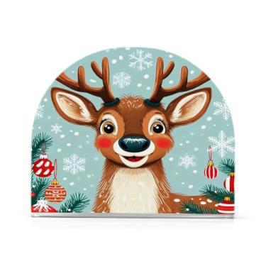 Imagem de Qilmy Porta-guardanapos de acrílico de rena de desenho animado de Natal, suporte de lenços de mesa independente transparente, dispensador de papel de coquetel para cozinha, jantar, restaurante, bar
