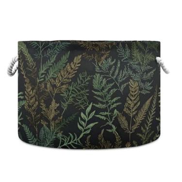 Imagem de JUZIHAI Cesta de armazenamento dobrável de folhas verdes para bebês, cesto de roupa suja, cobertor com alças de corda de algodão, caixa de brinquedos dobrável, organizador de armário para quarto