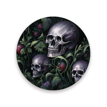 Imagem de JUZIHAI Conjunto de 2 porta-copos de caveira, porta-copos redondos absorventes de pedra de cerâmica com base de cortiça, tapete de proteção de mesa para cozinha, bar, decoração de casa