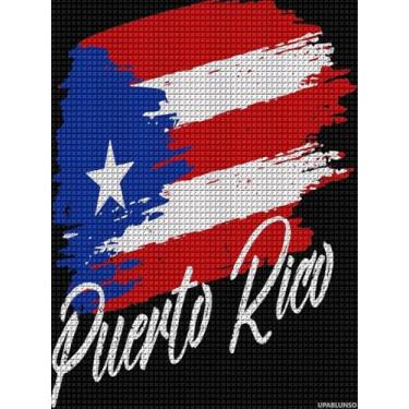 Imagem de UPABLUNSO Kits de pintura de arte de diamante com bandeira de Porto Rico, broca completa, imagens 5D, artesanato para decoração de parede de casa para adultos, presente DIY 30,5 x 40,6 cm
