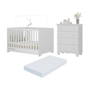 Imagem de Berço Americano 3 em 1 com Colchão Incluso e Cômoda 4 Gavetas Dengo Multimóveis MP4702