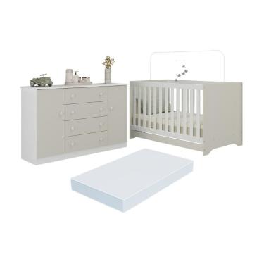 Imagem de Berço Americano 3 em 1 com Colchão Incluso e Cômoda 2 Portas 4 Gavetas Encanto Multimóveis MP4703
