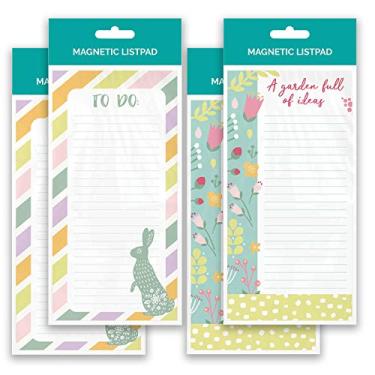 Imagem de B-THERE Pacote de 4 blocos magnéticos de lista de primavera de Páscoa, blocos de lista de compras de mercearia, lista de compras