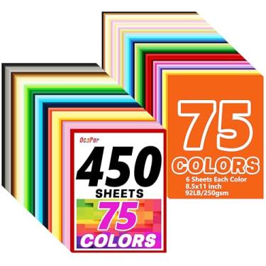 Imagem de OcePor Cartolina colorida de 450 folhas, 75 cores, cartolina colorida de 200 g/m2 x 200 g/m², papel de construção de cores sortidas para impressão, confecção de cartões, corte, artesanato, scrapbook