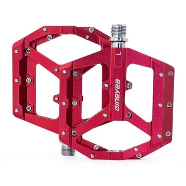 Imagem de Gineyea Pedais de bicicleta de montanha, plataforma plana de liga de alumínio, rolamento selado de 9/40.6 cm, pedais leves de bicicleta para bicicleta de estrada MTB BMX (vermelho)