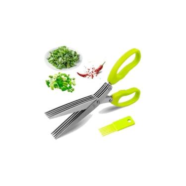 Imagem de Tesoura para Picar Alimentos com 5 Lâminas, Aço Inoxidável, 19cm, para Ervas e Temperos