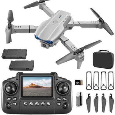 Imagem de elecci Drone E99 com controlador de tela, duas baterias, retenção de altitude, decolagem/pouso com uma tecla, evitar obstáculos ativos. Com estojo preto para transporte externo (branco - 2 baterias)