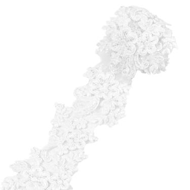 Imagem de FINGERINSPIRE Acabamento de lantejoulas bordadas de 2 metros de largura, 6,5 cm de largura, costura de poliéster branco, acabamento floral, faça você mesmo, aplique de costura, fita de borda de renda