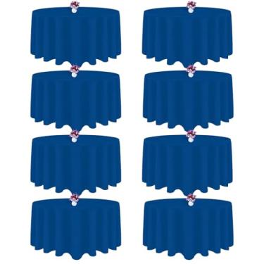 Imagem de CKIKU 8 unidades de toalha de mesa redonda azul royal de 224 cm para mesas circulares, toalha de mesa de tecido de poliéster lavável, toalha de mesa resistente a vincos, capa redonda para festa de