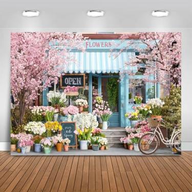 Imagem de Mocsicka Pano de fundo de flores de primavera, floricultura rosa, decoração de parede, decoração de parede vintage, material de festa, adereços de estúdio fotográfico (rosa, 2 x 1,5 m (208 x 152 cm)