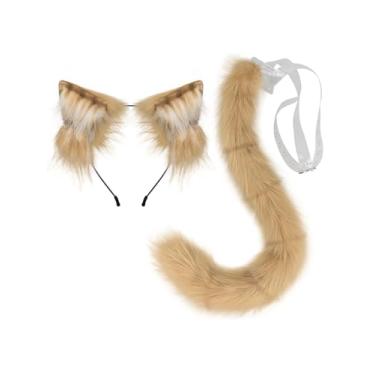 Imagem de QinRuan Animal Cosplay Costume Accessories Furry Faux Fur Cat Ears Headband and Fox Tail Set Halloween Accessory