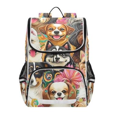 Imagem de Cute Dogs Colorful Flowers Kids Backpack Girls Student Back to School Bag Custom Bookbag Elementary Age 6-12 Backpacks for Boys, 18L