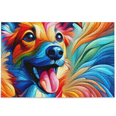 Imagem de Quebra-cabeça de arte moderna de cachorro colorido para adultos 500 peças presentes engraçados cena personalizada natureza quebra-cabeça flor estampa animal, 52 cm x 37,8 cm