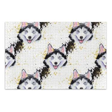 Imagem de Quebra-cabeça fofo de cachorro Husky em aquarela 500 peças para adultos, brinquedo de arte, personalizado, divertido, natureza, quebra-cabeça, família, elefante, branco, presentes, 51 x 35 cm