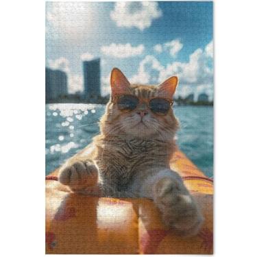 Imagem de Gato legal engraçado quebra-cabeça personalizado 1000 peças para adultos amantes de elefantes brancos presentes arte divertida quebra-cabeça pintura animal decoração, 75 cm x 50 cm