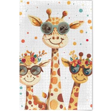 Imagem de Quebra-cabeça feliz girafa animal família adultos 500 peças presentes tecnológicos para amantes quebra-cabeça personalizado legal Prime quebra-cabeça família brinquedo arte, 52 cm x 37,8 cm