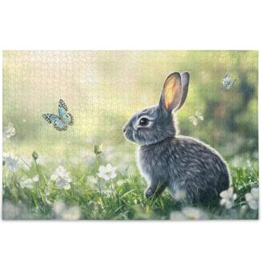 Imagem de Quebra-cabeça coelho fofo prado coelho para adultos 500 peças pintura animal difícil quebra-cabeças personalizados elefante branco presentes engraçados, 52 cm x 37,8 cm