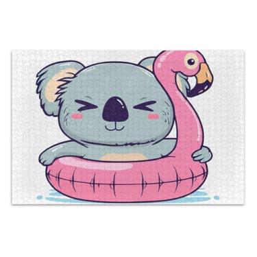 Imagem de Quebra-cabeça de 500 peças para adultos, coala, rosa, flamingo, boia, jogos, presentes técnicos, quebra-cabeça legal para adultos, estampa de arte animal, 51 x 35 cm
