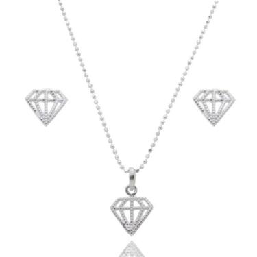 Imagem de Conjunto Colar Pingente Par Brinco Feminino Prata Legitima - Lojas La&