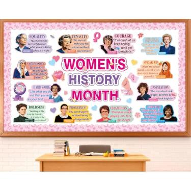 Imagem de Quadro de avisos feminino do mês da história conjunto de quadro de avisos para mulheres famosas na história, inspirador, citações positivas, recortes para março, sala de aula, escola, casa, escritório