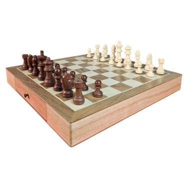 Imagem de Jogo De Xadrez Em Madeira Mdf Com Gaveta Embutida