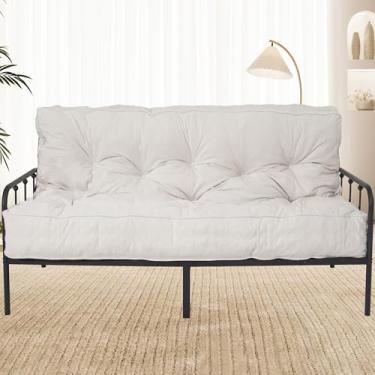 Imagem de KOZIDO Colchão futon casal de 20 cm, colchão dobrável extragrosso, enchimento de espuma desfiada para adultos/adolescentes/animais de estimação sem necessidade de montagem - bege (moldura não incluída