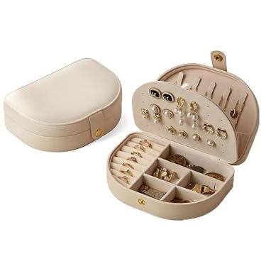Imagem de KLZELZS Estojo de joias de viagem para mulheres e meninas, caixa de joias pequena de couro PU portátil para anéis, colares, pulseiras, organizador de brincos para acessórios de viagem