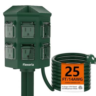 Imagem de Flexoria Régua elétrica externa à prova d'água, cabo de extensão de 6 m, 6 tomadas aterradas para decorações de Natal e infláveis, 15A/1875W, listado ETL