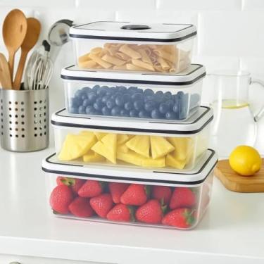 Imagem de Conjunto 4 Potes Herméticos Quadrados de Plástico com Tampa, Transparente e Branco, 500ml/800ml/1300ml/2000ml, Vedação Hermética, Livre de BPA, Empilhável
