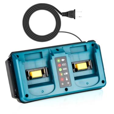 Imagem de Fiihio Carregador de bateria de 18 V compatível com bateria de íon de lítio Makita 14,4V-18V LXT BL1820 BL1830 BL1850 BL1430B BL1450B BL1440B, substituição de carregador de bateria de duas portas para
