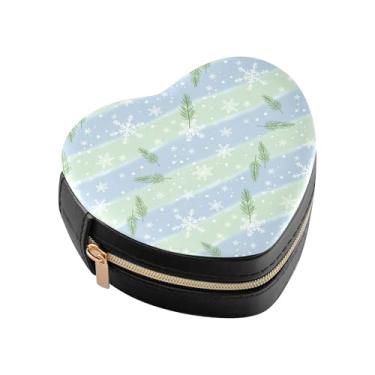 Imagem de Burbuja Caixa de joias em forma de coração com flocos de neve, mini estojo de viagem para mulheres e meninas, organizador portátil de armazenamento para brincos, anéis, colares e pulseiras
