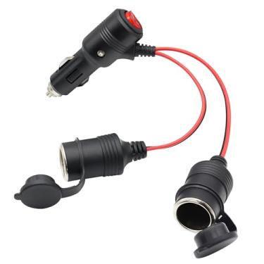 Imagem de Xilaghy Adaptador divisor de plugue de isqueiro de carro 12V 24V 1 a 2 com interruptor liga/desliga, soquete de isqueiro Y bidirecional, cabo de alimentação com fusível de 15 A (10 polegadas)
