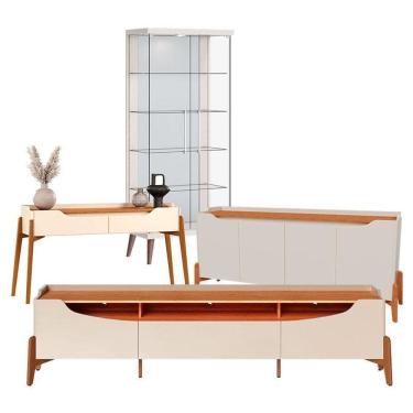 Imagem de Cristaleira Tifanny E Aparador Com Buffet E Rack Studio Off White Nature - Imcal