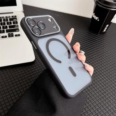 Imagem de Capa protetora de lente metálica para iPhone 17 Air 16 15 Plus 14 13 12 Pro Max, capa rígida transparente magnética, preta, para iPhone 15 Pro Max