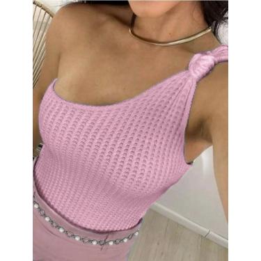Imagem de Blusa Cropped Feminino Tricot Modal Um Ombro Só Mula Manca Furinho Ver