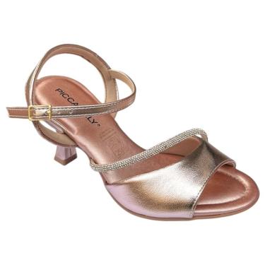 Imagem de Sandália Fem Piccadilly Salto Médio Brilho Dourado 712011-1
