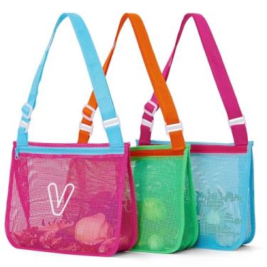 Imagem de 3 unidades de bolsas de concha impressas em alfabeto, leves e dobráveis para brinquedos de praia com alças ajustáveis, à prova d'água e portátil para piscina e praia essenciais - V