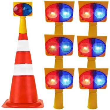 Imagem de Sinalizador Viario Solar Kit 6 Cone Emergencia Acidente Rodovia Pisca Alerta Transito Obra