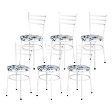 Imagem de 6 Cadeiras Epoxi Branca Para Cozinha Assento Floral Cor:floral Branco