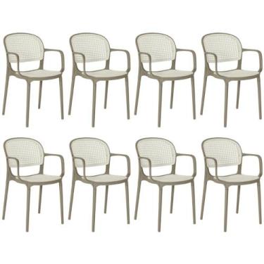 Imagem de Kit 8 Cadeiras de Jantar Roma Prática com Braços para Sala e Cozinha -