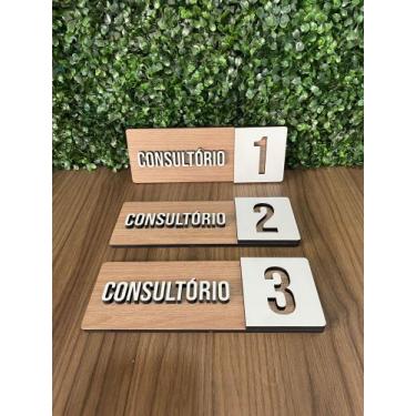 Imagem de 3 Placas de Sinalização Consultório 1-3 em mdf - Realaser Store