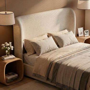 Imagem de Cabeceira Para Cama Box King Size Liah 195cm Linho Bege - Desk Design