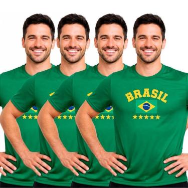 Imagem de Kit 4 Camisetas Manga Curta Masculina Estampa Brasil-Masculino