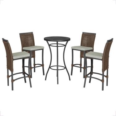 Imagem de Mesa Bistrô Com 4 Banquetas Roma Preta Corda Náutica 3 Trama Marrom