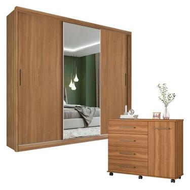 Imagem de Cômoda e Guarda Roupa Flora Dalila 4 Portas 8 Gavetas em MDP e MDF 235cm Off White Demó...