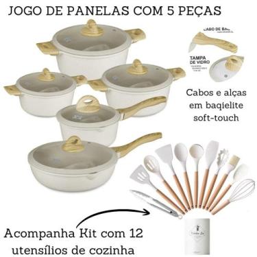 Imagem de Jogo De Panelas 5 Peças Antiaderente Indução Gás Revestido Cerâmica + 