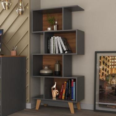 Imagem de Estante de Livros 68cmx140,5cm Pés em Madeira Maciça Caracas 4 Nichos 