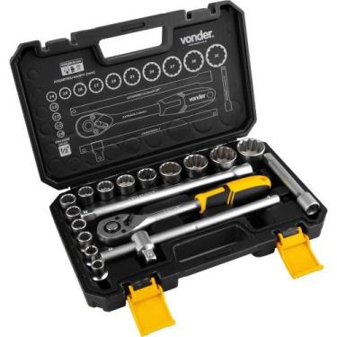 Imagem de Jogo de Soquetes Estriados Encaixe de 1/2" 10 a 32mm 18 Peças Vonder